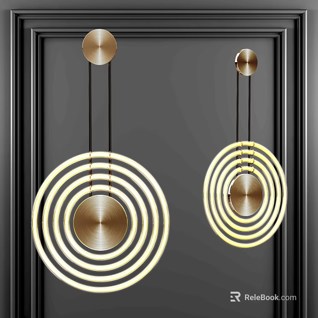 Modern Wall Lamps With Circular Rings And Golden Metal Illuminated Design 3d model 