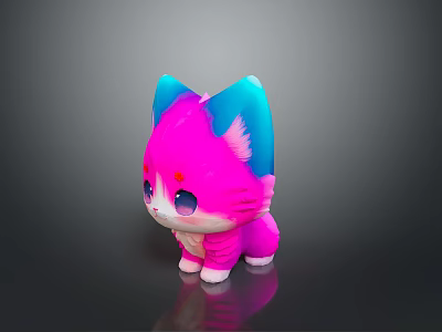 Cute Pink And Blue Cartoon Cat Plush Toy With Big Eyes And Soft Texture 3d model