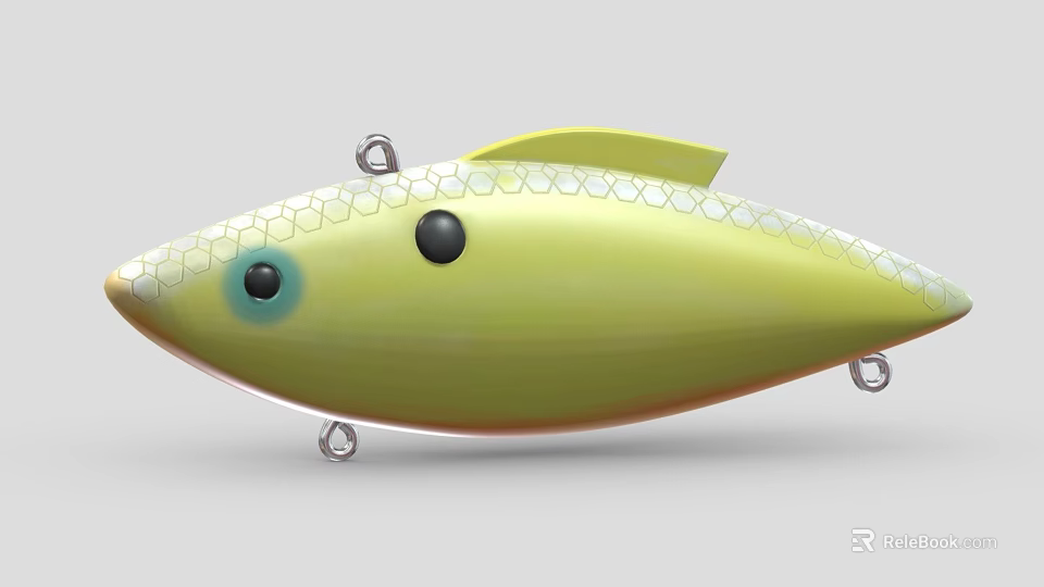 Green Fish Shaped Fishing Lure With Scale Pattern And Metal Rings 3d model 