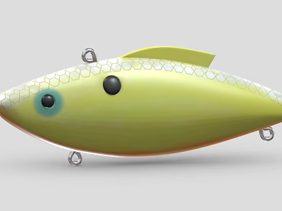 Green Fish Shaped Fishing Lure With Scale Pattern And Metal Rings 3d model