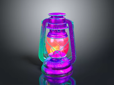 Colorful Decorative Lantern With Glass Shade Metal Frame And Vibrant Glow 3d model