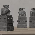 Traditional Stone Lion Architectural Components With Intricate Carving Details On Pedestals For Cultural Heritage