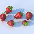 Several Fresh Ripe Red Strawberries With Green Leaves On Light Surface