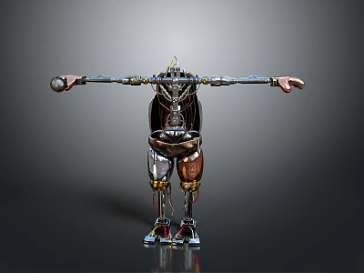 Mechanical Robot Character Displaying Extended Arms And Intricate Metal Body Design 3d model
