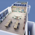 Modern School Classroom Interior With Desks Interactive Wall And Green Plants 3d model