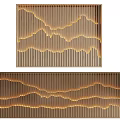 Modern Bed Accent Wall With Mountain Shaped Lighting And Slats 3d model