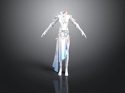 Woman Wearing White And Light Blue Decorative Costume With Detailed Design 3d model