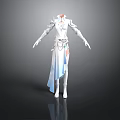 Woman Wearing White And Light Blue Decorative Costume With Detailed Design