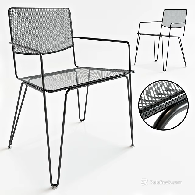 Black Modern Single Chair with Metal Frame and Mesh Seat Backrest Design 3d model 