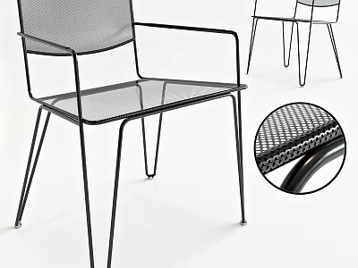 Black Modern Single Chair with Metal Frame and Mesh Seat Backrest Design 3d model