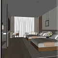 Modern Hotel Guest Room With Twin Beds Large Windows Armchair And Decorative Wall Art