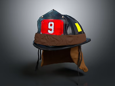 Firefighter Helmet With Red Number 9 Yellow Tag And Brown Lining Design 3d model Firefighter Helmet With Red Number 9 Yellow Tag And Brown Lining Design 3d model