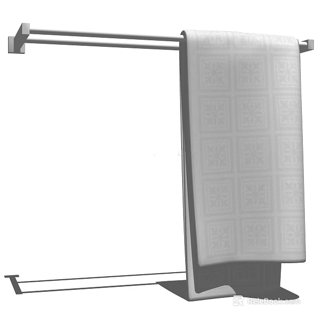 Soft Bath Towel With Geometric Pattern Hanging On Metal Rack 3d model 