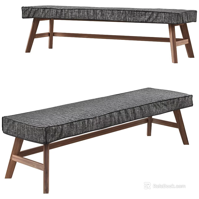 Minimalist Sofa Bench With Gray Fabric Cushion And Wooden Frame Design 3d model 