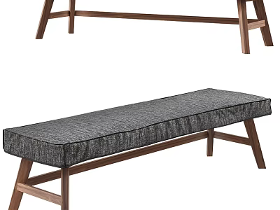 Minimalist Sofa Bench With Gray Fabric Cushion And Wooden Frame Design 3d model