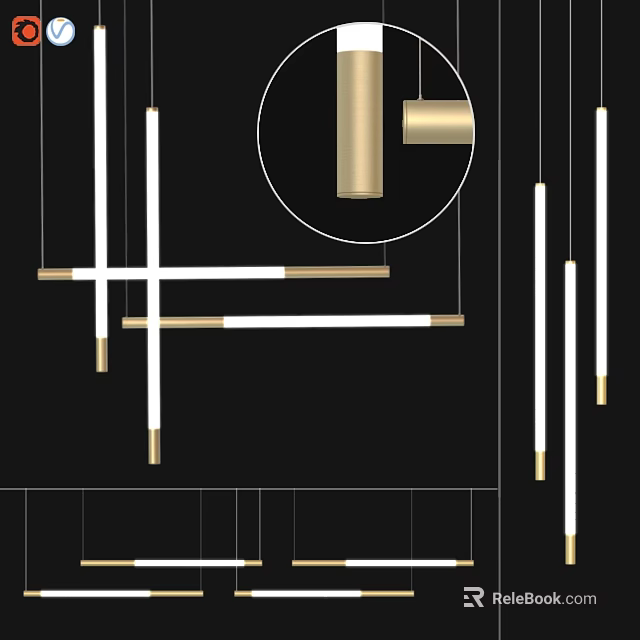 Modern Minimalist Chandelier Design With Linear White And Gold Elements For Home Decor 3d model 