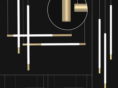 Modern Minimalist Chandelier Design With Linear White And Gold Elements For Home Decor 3d model