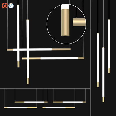 Modern Minimalist Chandelier Design With Linear White And Gold Elements For Home Decor 3d model