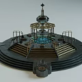Decorative Fountain Structure With Circular Base Steps Ornate Railings And Intricate Design