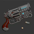 Sci Fi Revolver Weapon With Metallic Design Blue Accents And Bullets 3d model