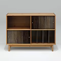Modern Minimalist Wooden Storage Cabinet With Open Shelves And Closed Compartments In Natural Wood Finish