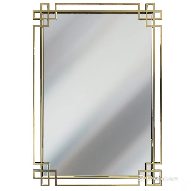 Elegant Modern Rectangular Wall Mirror With Gold Frame And Sleek Design 3d model 