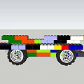Colorful Building Blocks Assembled Into Creative Vehicle And Structure Models With Wheels 3d model