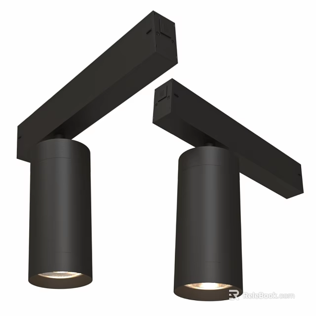 Modern Black LED Downlights And Spotlights With Sleek Metal Ceiling Lighting Design 3d model 