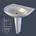 White Pedestal Washbasin Design With Modern Style And Detailed Dimensions