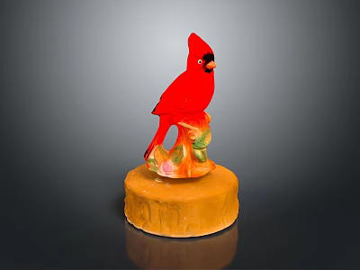 Red Bird Statue Decorative Figurine With Orange Base And Floral Patterns 3d model