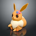Cute Orange Rabbit with Big Ears Pink Blue Flower on Head White Belly Sitting Figure