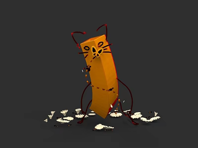 Yellow Cartoon Cat Character With Red Ears And White Scattered Elements 3d model