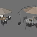 Modern Curved Umbrella for Outdoor Dining Area with Tables Chairs and Decor