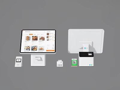 Commercial Business Equipment With Touchscreen POS Monitor Receipt Printer Barcode Scanner And Payment Terminal 3d model