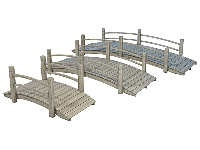 Three Wooden Arch Bridges With Railings And Planks For Garden Landscape Design 3d model