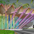 Folding Angle Round Flower Shape Wooden Structure Cable-stayed Porch Shelf Gazebo 3d model