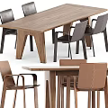 Modern Wooden Dining Table Set With Black And Brown Leather Chairs
