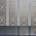 Gray Decorative Screen Panels With Geometric Patterns On Shiny Reflective Floor 3d model