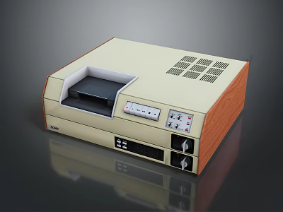 Vintage Computer Case With Wooden Side Panels Beige Top Control Buttons And Floppy Disk Drive 3d model