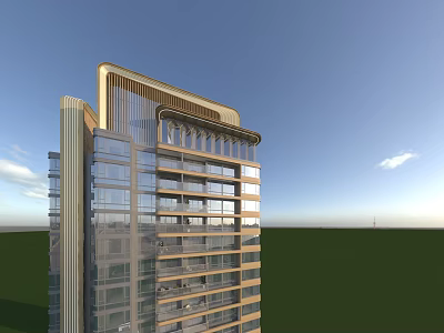 Modern High Rise Residential Building With Glass Curtain Wall Balconies And Top Design 3d model