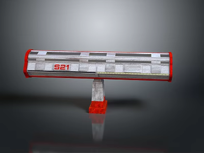 S21 Elongated Component With Red Frame Silver Body And Bottom Support Structure 3d model