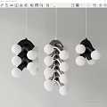 Modern Stylish Chandeliers With Black Silver Frames And White Globe Balls 3d model