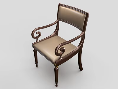 Classic Single Chair With Wooden Frame Leather Seat And Curved Armrests 3d model