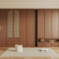 Modern Wardrobe Interior With Brown Wooden Doors And Storage Drawers Design