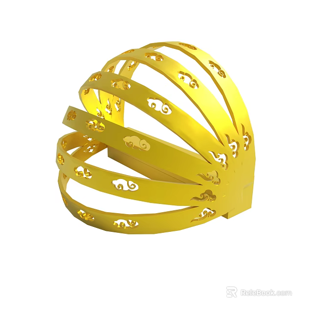Golden Headpiece With Traditional Cloud Pattern Decoration 3d model 