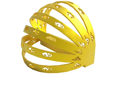 Golden Headpiece With Traditional Cloud Pattern Decoration 3d model