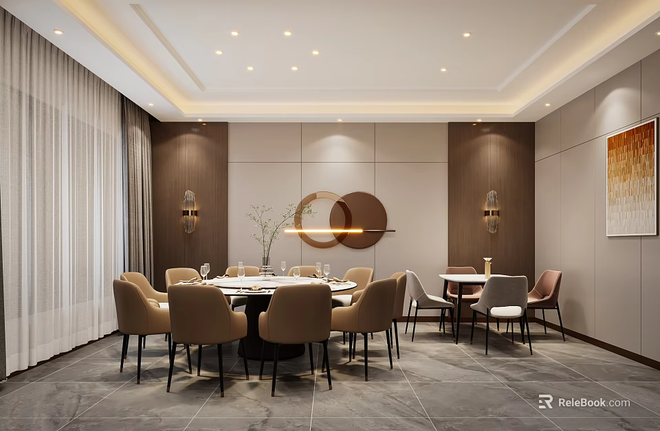 Modern Private Dining Room With Round Table And Elegant Decor 3d model