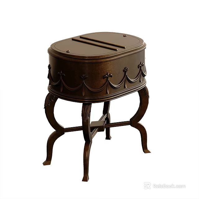 Dark Wooden Side Table With Intricate Carved Details And Curved Legs Classic Design 3d model 