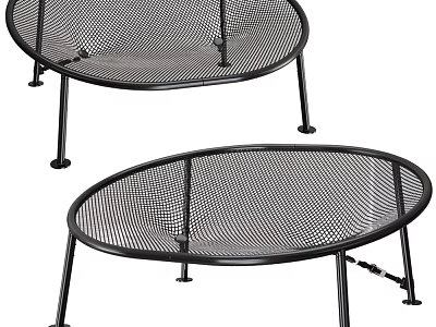 Black Metal Outdoor Chair With Oval Mesh Design And Sturdy Frame 3d model