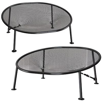 Black Metal Outdoor Chair With Oval Mesh Design And Sturdy Frame 3d model